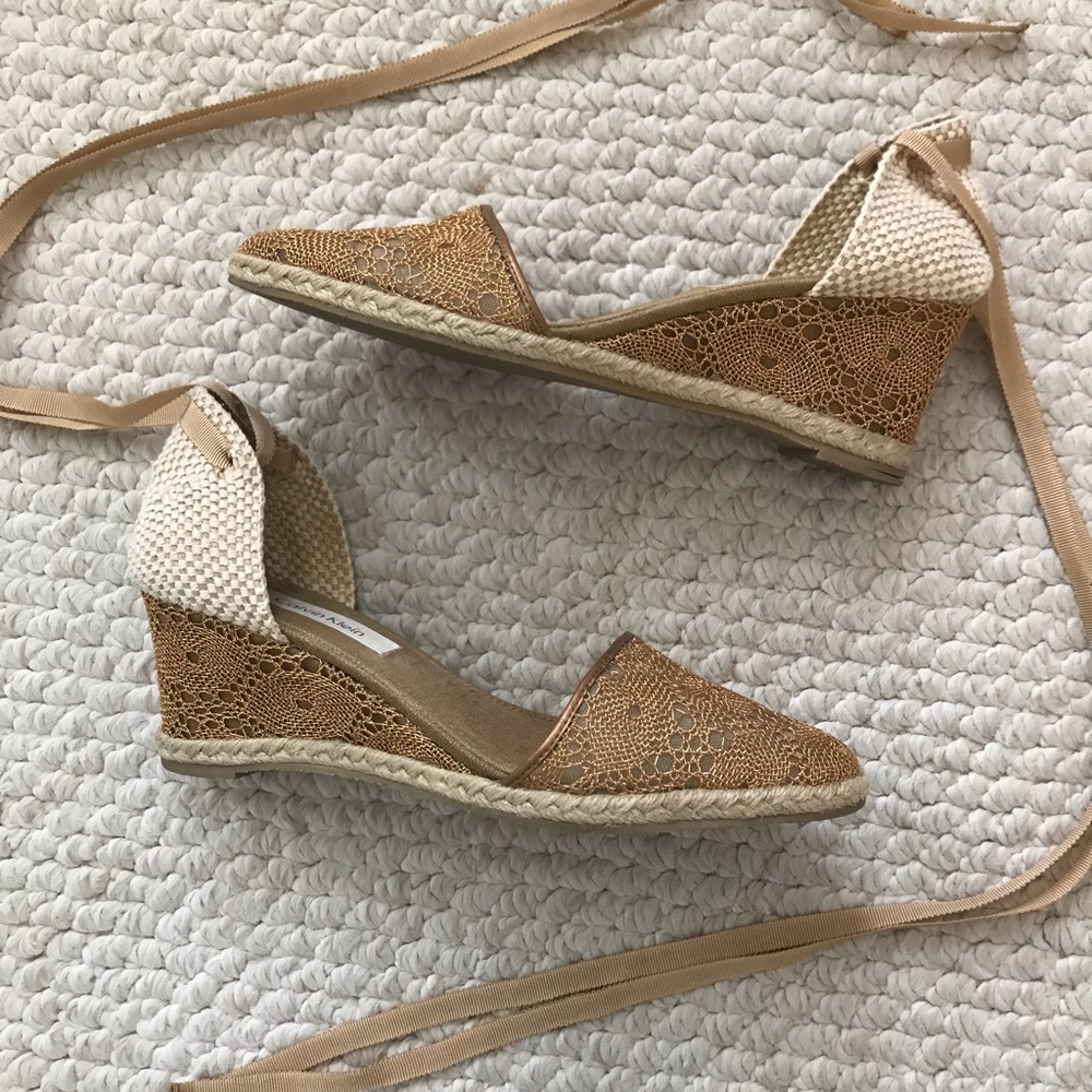 Calvin Klein Ankle Tie-Up Espadrille/Wedge Sandals